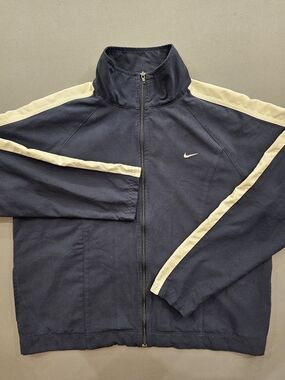 Vintage Y2K Nike Navy Blue Track Jacket with White Side Stripes